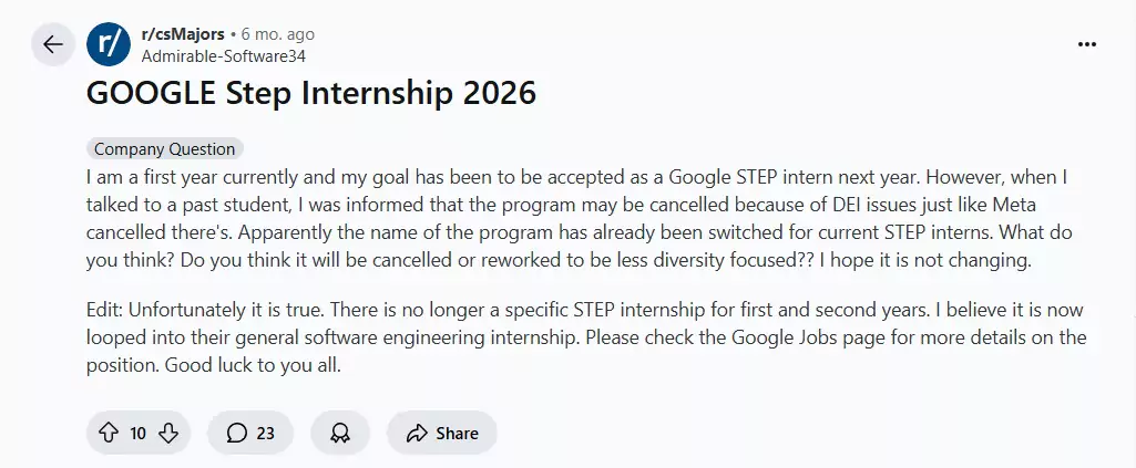 Google STEP Internship 2026: Users post