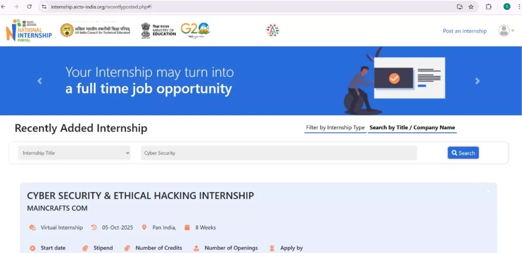 AICTE Cyber Security Internship official Portal
