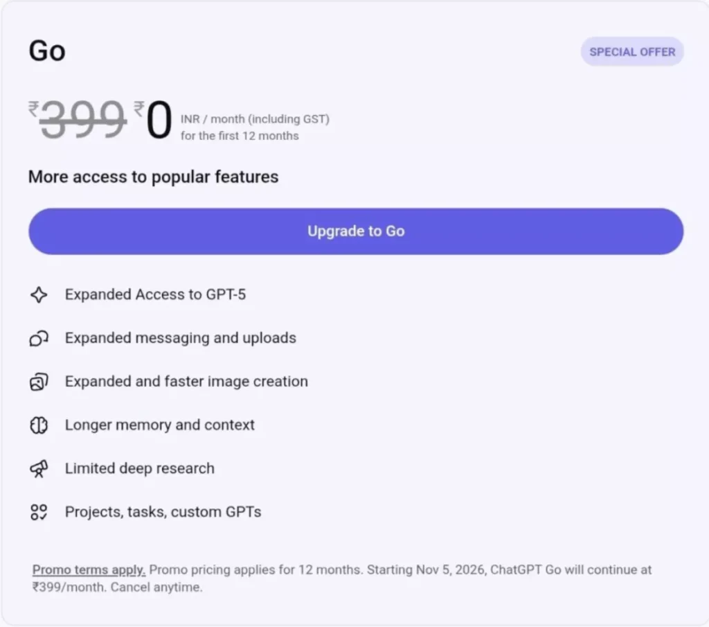 Best Free AI: ChatGPT go