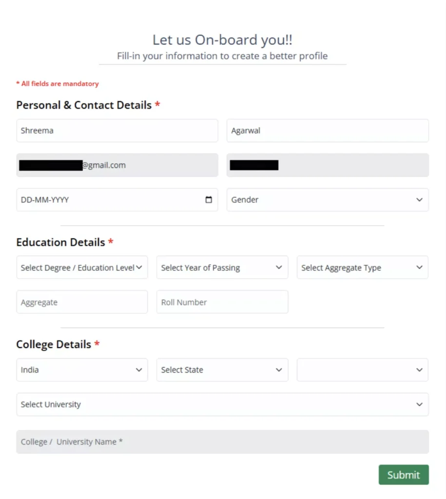 SkillWallet Technology internship by AKTU: Personal Information