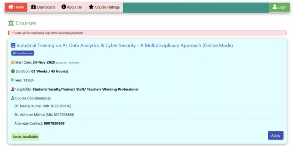 NIELIT Internship portal