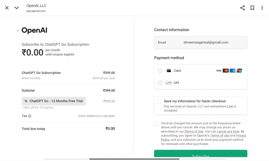 ChatGPT issue: Payment
