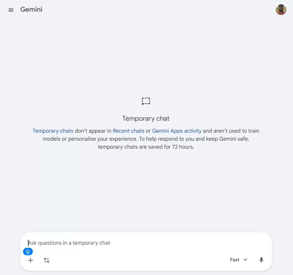 Gemini Temporary Chat Feature