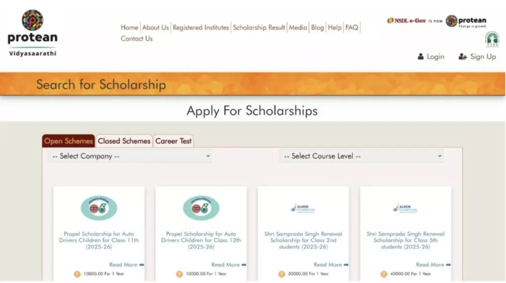 Scholarship for undergraduate students: Apply for scholarship at Vidyasaarthi