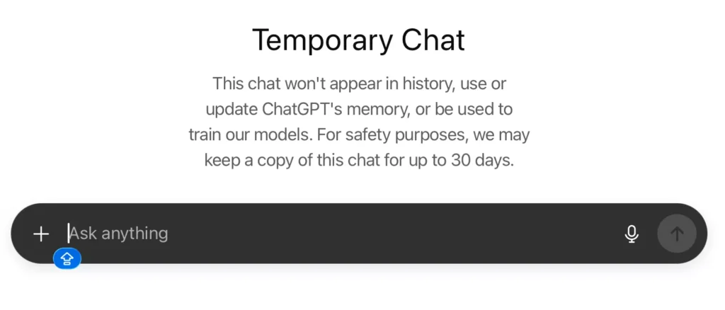 ChatGPT New Feature: Temporary Chat Window