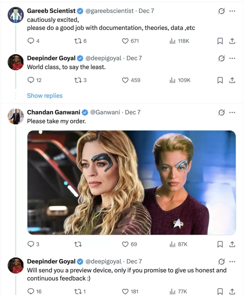 Temple Device: Deepinder Goyal X post