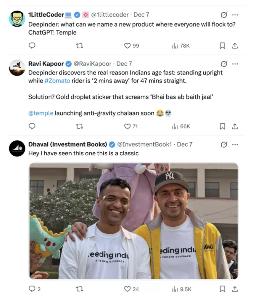 Temple Run: Deepinder Goyal X post