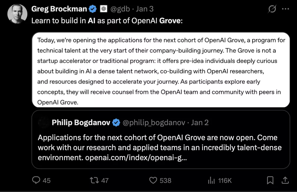Open AI Grove AI: Co-founder on X